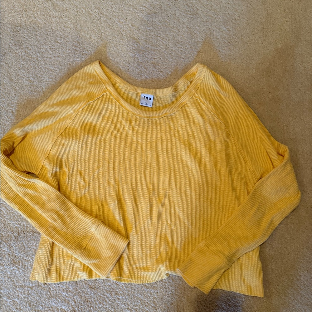 TNA Soft Yellow Ribbed Knit Top